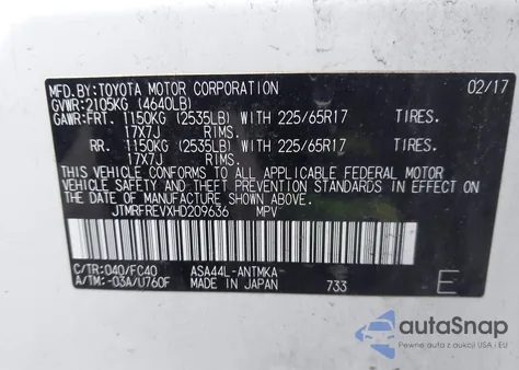 2017 Toyota Rav4 Xle z USA, uszkodzony, nr VIN JTMRFREVXHD209636